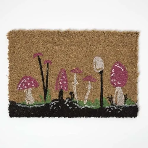 Homescapes Kokos-Fußmatte mit Fliegenpilz-Motiv – 40x60 cm Fußabtreter aus Kokosfaser, rutschfeste Türmatte für außen & innen, Schmutzfangmatte wetterfest
