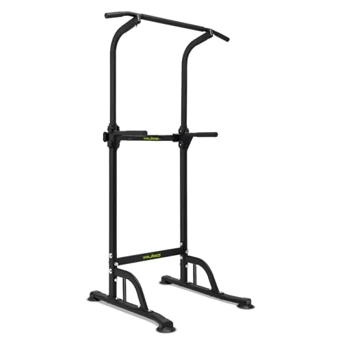 wuuhoo® Multifunktionale Dip- und Klimmzugstation - Dip-Stationen für vielseitiges Training mit Rückenstütze, Zugseil und Spannseil. Belastbar bis 150 kg, robustes Design und platzsparend für jedes Heimstudio.