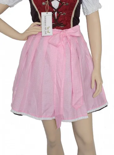 German Wear Dirndlschürze GW1603-1 Rosa Karo, Mini Dirndlschürze Trachtenschürze Rosa Weiß