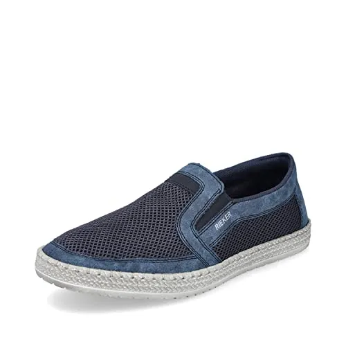 Rieker Herren Slipper B5264 - Bequeme Slip-Ons in Blau - Slipper & Mokassins für Herren, ideal für den Alltag mit flacher PU-Sohle und bequemem Textil-Obermaterial für hohen Tragekomfort.