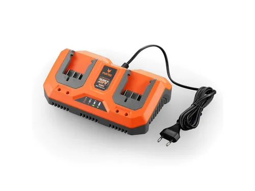 FUXTEC Li-Ion Doppel-Schnell-Ladegerät 2,4A 70W E1LG2A - Doppel-Schnell-Ladegerät für FUXTEC 20 Volt Gartengeräte. Laden Sie 2 Akkus gleichzeitig in nur 1-2 Stunden und sparen Sie Zeit bei der Gartenarbeit.