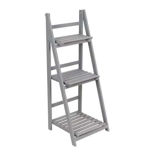 Grindi - Blumenständer aus Holz, Blumentreppe, Pflanzenständer Mehrstöckig, Pflanzenregal - Tulipa I: grau, 41x35x110cm - mit 3 Ablagen für Wohnzimmer, Balkon & Garten