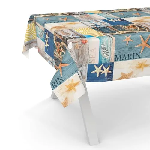 ANRO Wachstuchtischdecke Wachstischdecke Wachstuch Tischdecke abwaschbar Gartentischdecke Rund Oval Eckig Maritim 140x140cm Schnittkante