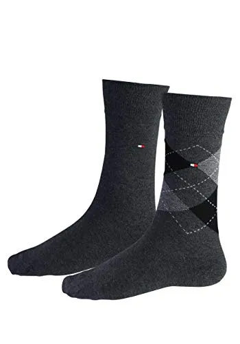 TOMMY HILFIGER Herrensocken Doppelpack Rautenmuster grau/schwarz Größe 47-49