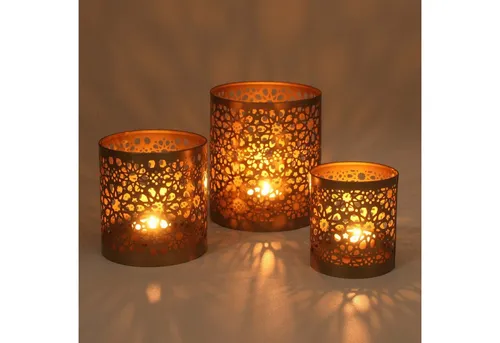 Casa Moro Teelichthalter Orientalisches Windlicht 3er Set Navin in Antik Gold Look (3 St., 3er Set), Teelichthalter rund Kerzenhalter Muttertag Ostern Tisch Deko WLS505