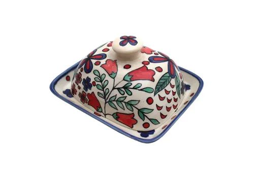 Gall&Zick Butterdose - Handbemalte Keramik mit Blumen Blau - Stilvolle Butterdose aus handbemalter Keramik, lebensmittelecht und spülmaschinengeeignet – ideal für eine bunte Tischdekoration.