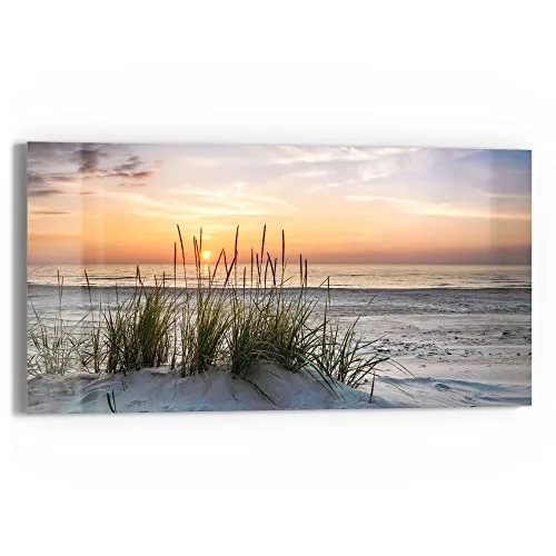 DEQORI Glasbild Echtglas | Motiv Sonnenuntergang am Strand | horizontal einteilig 60x30 cm | schöne Dekoration | Wandbild für Wohnzimmer, Schlafzimmer, Flur & Küche | moderne Wanddeko