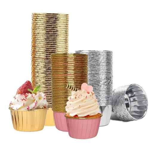 VIVIIHOO 150 Stücke Muffinförmchen Papier - Wasserdicht, Ölfest & Antihaftbeschichtet! Cupcake Förmchen aus Aluminiumfolie in Gold, silbrig & Rosa. Perfekt für Mini Muffins Papierförmchen!