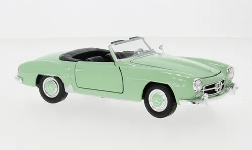 Mercedes 190 SL W121 Modellauto 1:24 Welly - Detailgetreues 1:24 Modell des Mercedes Cabrio in hellgrün, mit öffnenden Motorhaube und Türen, ideal für Sammler und Autofans.