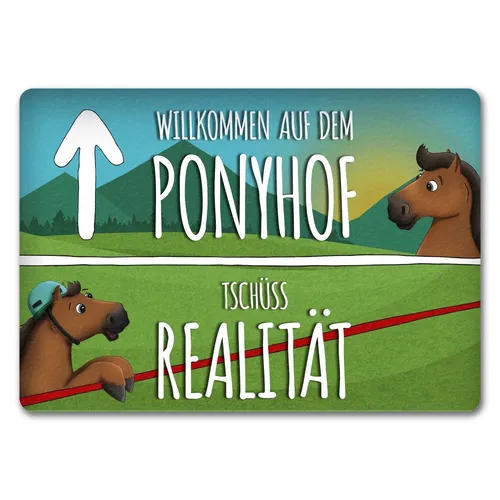 Willkommen auf dem Ponyhof Fußmatte randlos mit Pferde Motiv Fußmatte