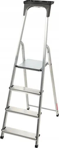 KADAX Klappbare Holzleiter, 3-stufige Doppelstufenleiter mit Stahlhaken - Leitern für Haushalt und Malerarbeiten, Tragfähigkeit bis 125 kg, mit rutschfesten Füßen und Ablage für Werkzeuge für mehr Sicherheit und Komfort.