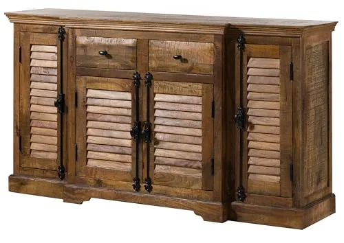 MASSIVMOEBEL24.DE | Rodez Sideboard aus Massivholz #121 | aus Mangoholz - Dunkelbraun, geölt | 160 x 45 x 90 cm | 2 Schubladen & 6 Ablagefächer| Kommode