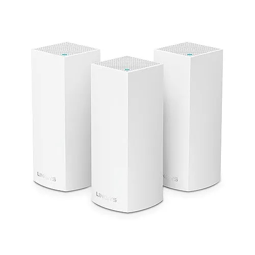Linksys WHW0303-EU AC6600 WLAN Access Point 3 Pack - Router für nahtloses Mesh-WLAN, ideal für 4+ Schlafzimmer, sorgt für stabile Verbindungen und ermöglicht Streaming von 4K-Videos ohne Ruckeln.