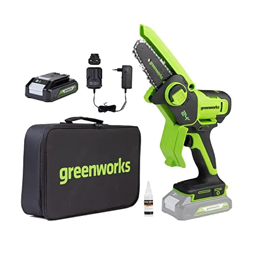 Greenworks 24V Mini-Kettensäge 4 Zoll (10cm) kabellose Akku-Kettensäge mit 2Ah-Akku, 7,8 m/s Kettengeschwindigkeit Elektro-Kettensäge für Baumzweige, Gartenarbeiten, Hof und Haushalt.