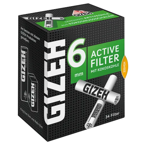 34er Box GIZEH Active Filter Aktivkohle Slim 6mm Aktiv Zigarettenfilter