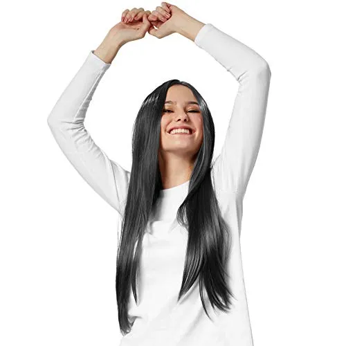 dressforfun 901010 Damen Langhaar Perrücke, glatt, Kunsthaar, Cosplay Party Kostüm - diverse Farben - (Schwarz | Nr. 303630)