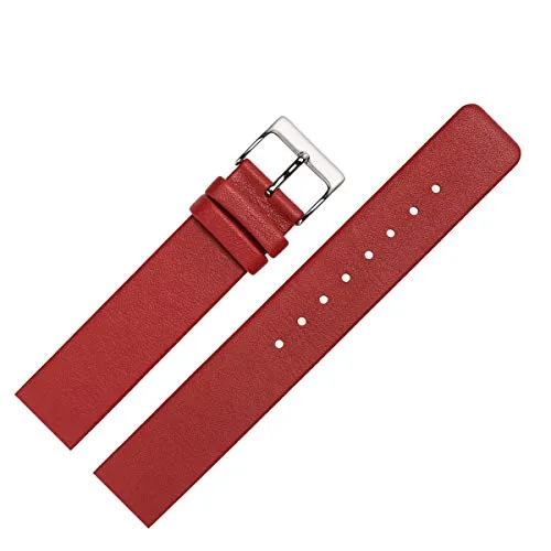 MARBURGER Uhrenarmband 18mm Leder Rot Silber Glatt - Montage Set 7621840000120