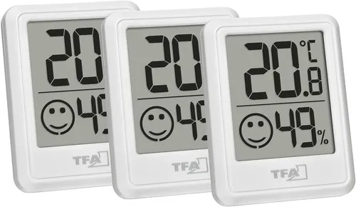 TFA Digitales Thermo-Hygrometer 30.5060.02.03, Set mit 3 Geräten - Wetterstationen mit Temperatur- und Luftfeuchtigkeitsanzeige, ideal für optimale Raumüberwachung. Komfortzonen-Anzeige sorgt für sofortige Erkennung idealer Werte.