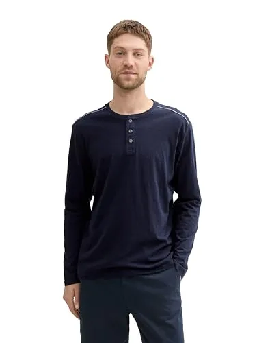 TOM TAILOR Herren Henley Langarmshirt,10690 - Knitted Navy, S