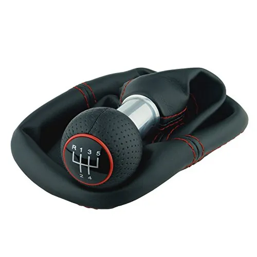 L & P Car Design L&P A0254-9 Schaltsack Schaltmanschette Schwarz Naht Rot Schaltknauf perforiert 5 Gang 12mm kompatibel mit VW Golf 2 II 3 III Polo 6N Passat 35i GTI Look Plug Play Ersatzteil