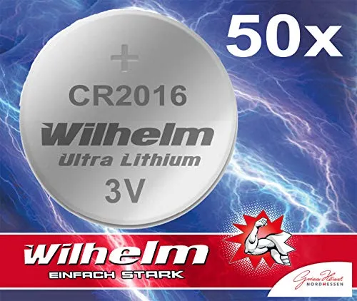 Knopfzelle CR2016 Wilhelm Batterie Lithium 3V CR 2016 Industrieware… 50 x