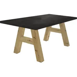Esszimmertisch Elia 2 - 140 x 90 cm, Asteiche & Schwarzstahl - Stilvoller Esstisch in rechteckiger Form mit robustem A-Form Gestell, ideal für gesellige Abende. Pflegeleicht und einfach aufzubauen!