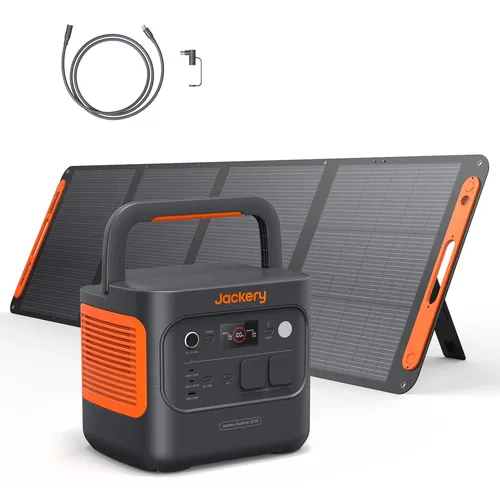 Jackery E2000 v2 tragbare Powerstation mit 200W Solarpanel - Tragbare Powerstation zur Energieversorgung unterwegs, inklusive 200W Solarpanel für nachhaltige Stromerzeugung. Ideal für Home Backup und Outdoor-Aktivitäten, einfach zu bedienen und mit 2,2 kW Nennleistung.