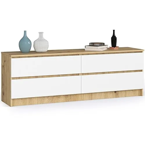 AKORD Kommode K 160 cm | Edles Design mit 4 Schubladen - Kommoden & Sideboards: Universelle Kommode in Artisan Oak/Weiß mit vier geräumigen Schubladen, ideal für Wohnzimmer, Schlafzimmer oder Büro. Hohe Funktionalität und modernes, elegantes Design.