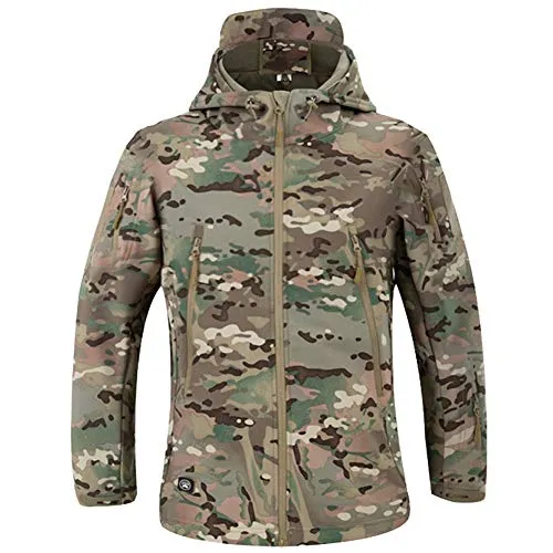 MakingDa wasserdichte Herren-Jacke, lässiger Kapuzenmantel, gefüttert mit Softshell-Fleece, Laufjacke, Jacke im Camouflage-Look, für Arbeit, Angeln, Jagd, Klettern, M