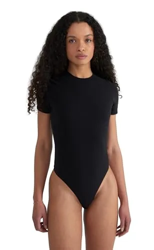 Style & Republic Kurzarm Body Damen aus Baumwolle, Samtig weich und Bequem Bodysuit mit Rundhalsausschnitt & Druckknopfverschluss, Schwarz, S