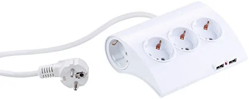 revolt Steckerleiste mit USB: 5-Fach-Tisch-Steckdosenleiste mit 2 USB-Ports, auch zur Wandmontage (Steckerleiste Wandmontage, Steckdosenleiste Tischmontage, Möbel)