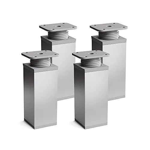 Sossai Vierkant-Möbelfüße MFV1, 4er Set, 120 mm, höhenverstellbar, Aluminium eloxiert, für Schränke, Regale und Kommoden