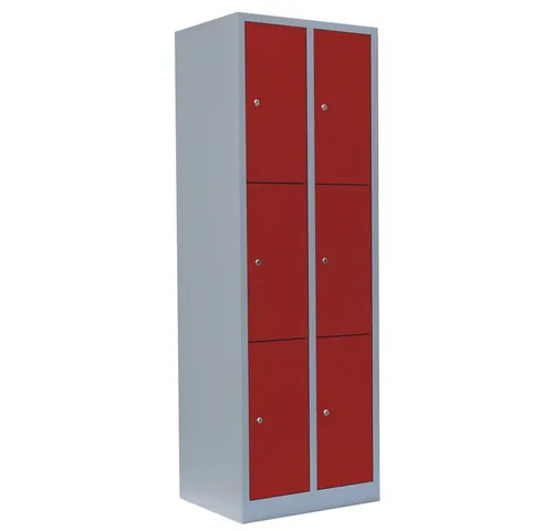 Steelboxx Fächerschrank 6 Fächer grau/rot - Verschweißter Personalschrank mit 6 Fächern, ideal für Umkleideräume und Sozialräume. Langlebig und pflegeleicht, keine Montage erforderlich.