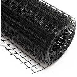 Wiltec Maschendrahtzaun Schwarz 1x10 m 50 cm Höhe 1,42 mm Stärke 25x25 mm Maschengröße, Volierendraht 4-Eck aus Stahl verzinkt, Drahtgitter, Vo...