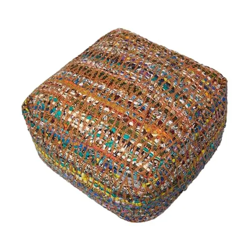 Homescapes Chindi Sitzwürfel Fußhocker quadratisch Ethno Look bunt 60 x 60 x 30 cm