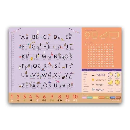 Close Up Schreibgeräteetui Alphabet - Schreibtischunterlage lila für Kinder, 60 x 40 cm, aus strapazierfähigem Polyester und ideal für kreatives Lernen