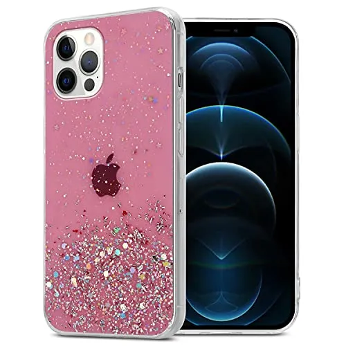 Cadorabo Hülle kompatibel mit Apple iPhone 12/12 PRO Rundumschutz TPU Silikon Case Mädchen Glitzer Strass Design Slim Kratzfest Weiche Gummi Bling Schutzhülle für iPhone 12/12 PRO in Rosa