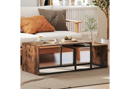 furnicato Couchtisch-Set Schwarz-Braun 90B x 48T x 42H cm – Stilvoller Ziertisch