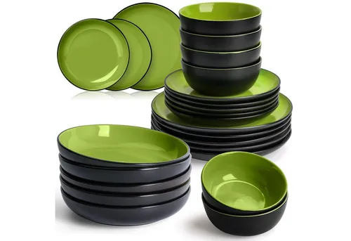 MiaMio Tafelservice 24tlg - Geschirrset für 6 Personen - Tafelservice aus Keramik, modern und unifarben in Grün, kühlschranksicher, mikrowellenfest und spülmaschinenfest - ideal für den modernen Haushalt.