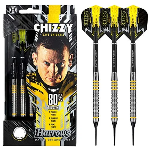 Harrows Soft Darts Dave Chisnall Chizzy 80% Tungsten Softtip Dart Softdart Hochwertiger Tungsten Dart mit Schäften und Flights (18 Gramm)