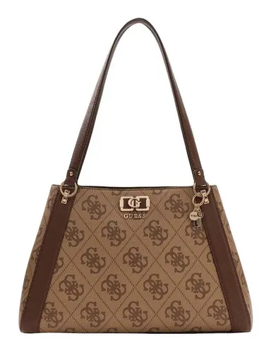 GUESS KARNILLA LOGO GFRIEND Handtasche Braun - Stilvolle KARNILLA-LOGO-HANDTASCHE mit zwei Schultergriffen, zahlreichen Fächern und abnehmbarem Schlüsselring. Perfekt für den Alltag und moderne Akzente.