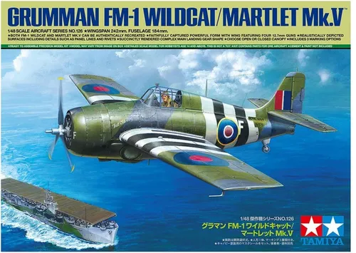 Tamiya 61126 US Grumman FM-1 Wildcat/Martlet Mk.V 1:48 Bausatz - Flugzeug-Bausatz im Maßstab 1:48, ideal für Modellbau-Enthusiasten und detailverliebte Sammler.
