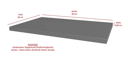 Küchen-Preisbombe Arbeitsplatte Anthrazit matt 90 cm - Arbeitsplatte in Anthrazit matt, ideal für Küchenmodelle Nessa, Scandi, Old Style, Ava-AR, Luna. Robust mit HPL Beschichtung und eleganter Doppelrund-Postforming-Vorderkante.