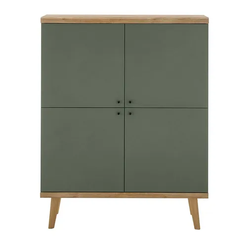 Lomadox Highboard AVEZZANO-61, Evoke Eiche Nb. mit grün, 4 Türen, B/H/T ca. 107/134/40 cm