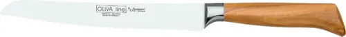 Burgvogel Brotmesser 23 cm - Olivenholzgriff - Küchenmesser mit 23 cm Klingenlänge, geschmiedet in Solingen. Das Brotmesser mit Wellen schneiden Brot mühelos und präzise, ideal für jeden Haushalt.