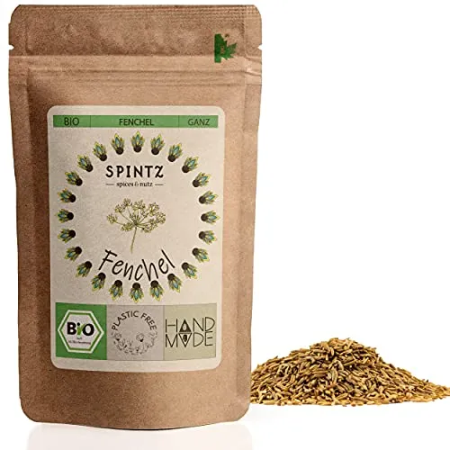 SPINTZ® Bio Fenchelsamen ganz 250g | plastikfrei verpackt | Fenchel Samen in Bio-Qualität | Fencheltee | milder, süßlicher Geschmack | zur Zubereitung von Aufläufen, Nudelgerichten & Tees