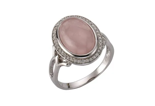 Zeeme Gemstones Ring aus 925 Sterling Silber mit Rosenquarz - Eleganter Damen-Ring aus rhodiniertem 925 Sterling Silber, verziert mit echtem Rosenquarz und funkelnden Zirkonia-Steinen – ein zeitloses Schmuckstück für jeden Anlass.