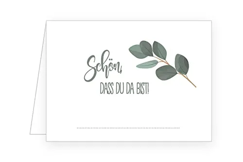 Edition Seidel 50 Premium Tischkarten Platzkarten Namenskarten Hochzeit Geburtstag Taufe Kommunion Konfirmation Firmung Jugendweihe Silberhochzeit Goldhochzeit Eukalyptus grüne Blätter