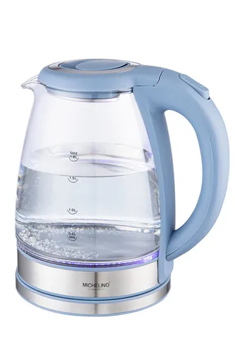 MICHELINO 1,8 L Wasserkocher LED Glaswasserkocher schnurlos Glas-Teekocher blau