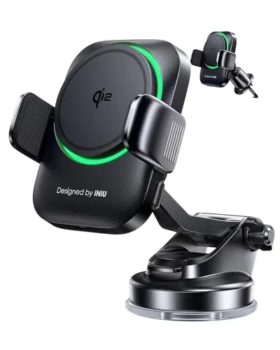 INIU Handyhalterung Auto mit Ladefunktion, 15W Qi2 Handyhalterung Auto Induktives Laden für Entlüftungsclip Instrumententafel Windschutzscheibe, Kfz Ladegerät für iPhone 17 16 15 14 13 12 Pro Max etc